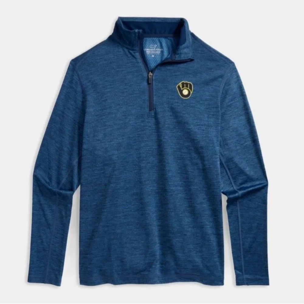 Vineyard Vines XL Milwaukee Brewers Mens Sankaty 1/2-Zip Navy Blue XL NEW